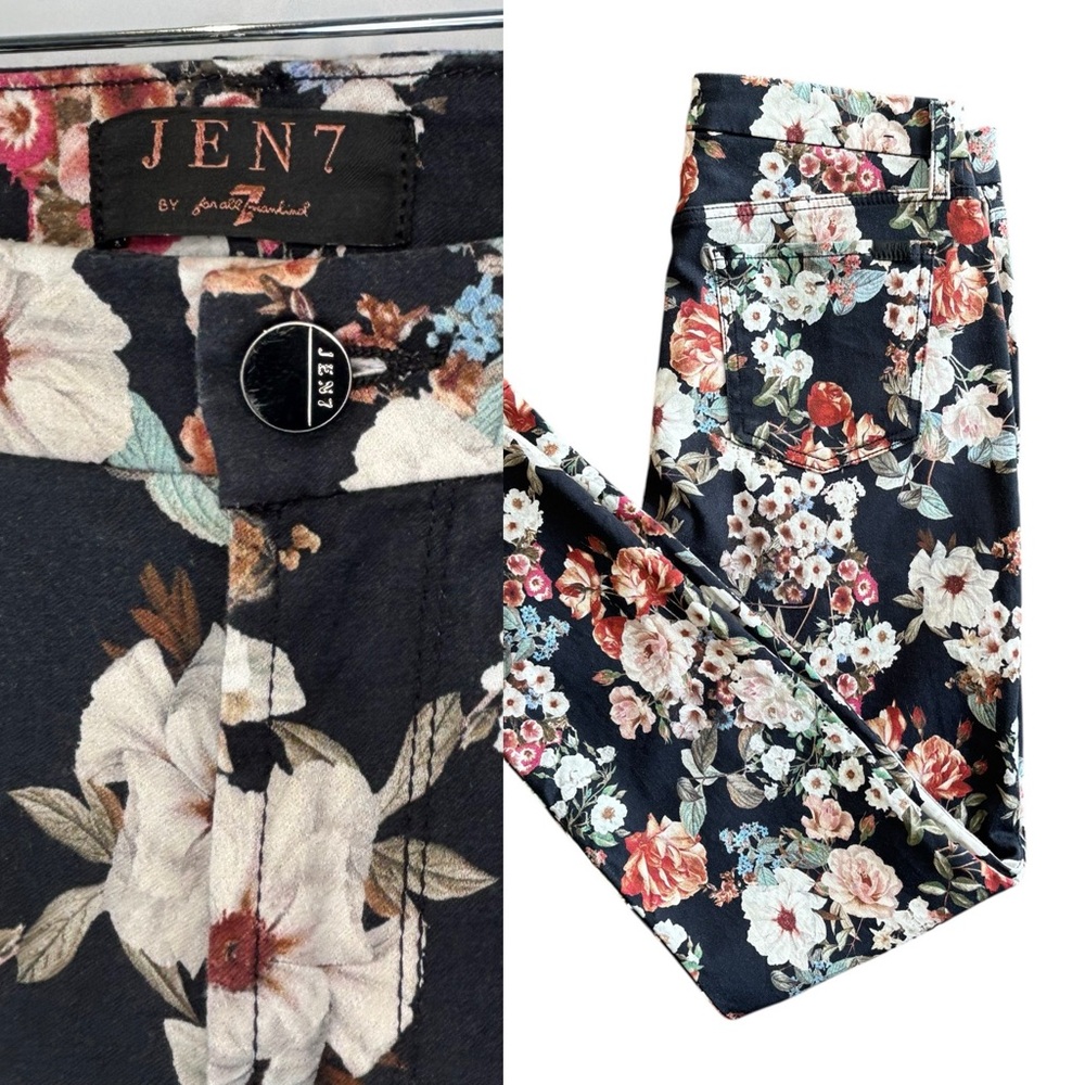 7 For All Mankind Jen 7 Dark Floral mid‎ rise ankle 5 pocket style Jeans size 8
